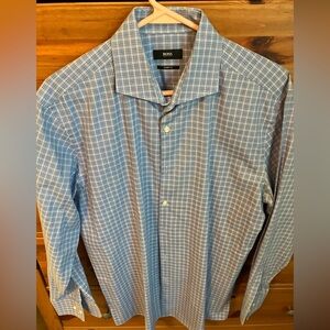 Hugo Boss Men's Light Blue Plaid Dress Shirt